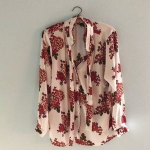 Express button down tie neck blouse